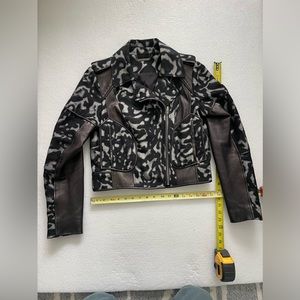 Diane Von Furstenberg Women’s Wool Leopard Print w/Leather Trim MOTO JACKET Sz 4